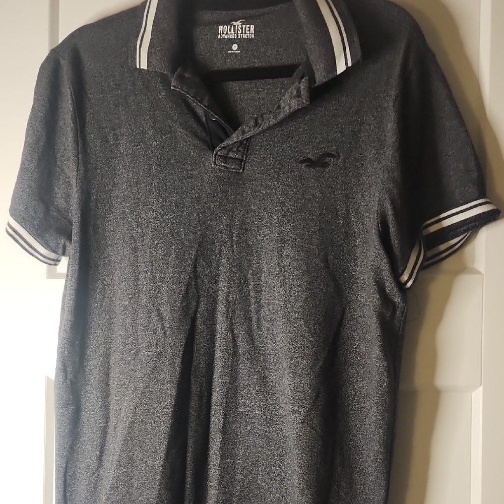 Hollister Gray Polo Shirt with Striped Trim